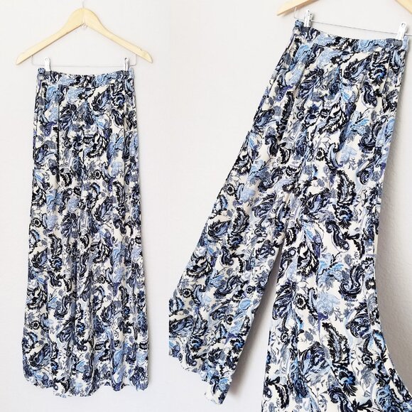 Free People Intimately High Waist Wide Leg Paisley Floral Palazzo Pants Blue XS - Picture 11 of 16